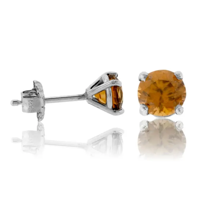 Round Honey Zircon Basket Style Stud Earrings