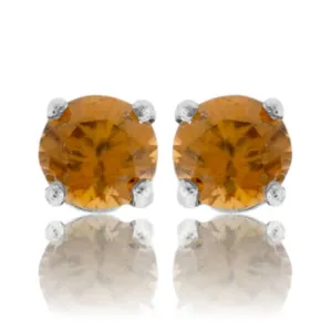 Round Honey Zircon Basket Style Stud Earrings