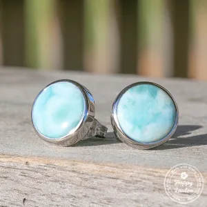 Round Shaped Sterling Silver Larimar Stud Earrings