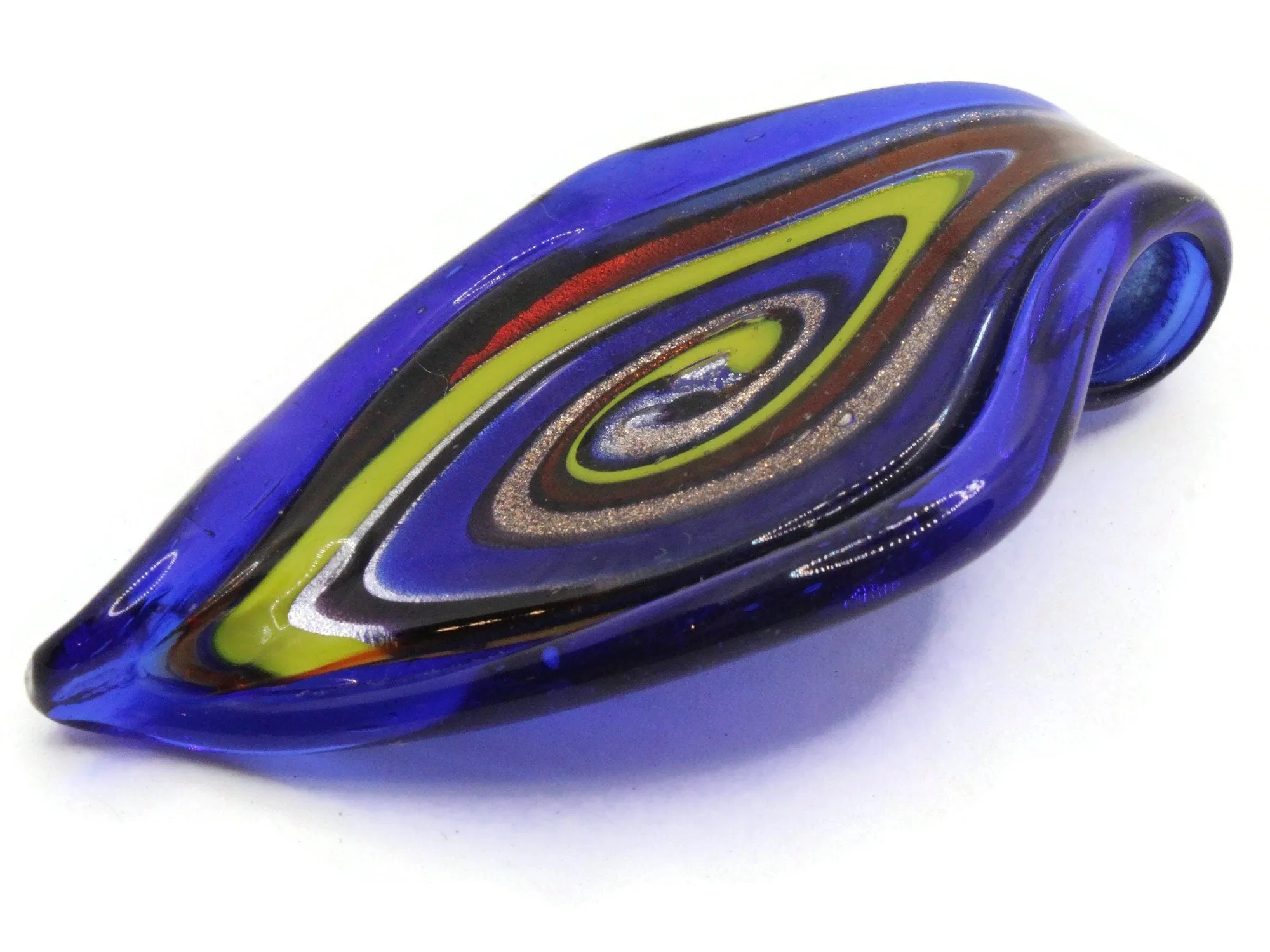 Royal Blue with Multi-color Spiral Foil Glass Pendant