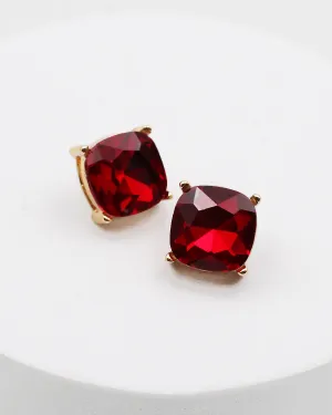 Ruby Faceted Square Stone Stud Earrings