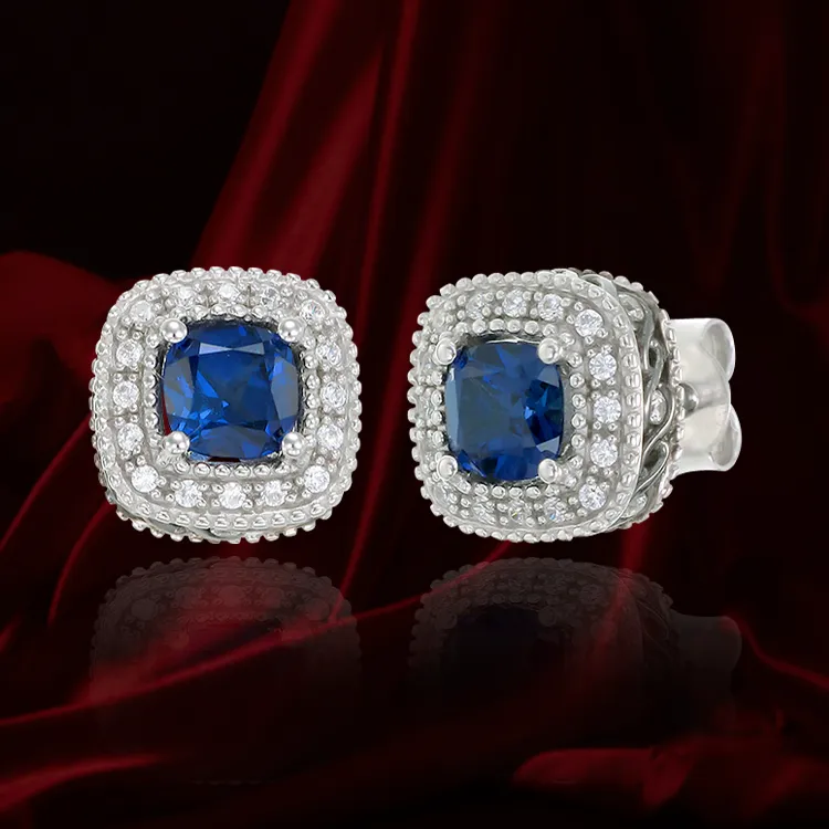 Sapphire Earrings with Radiant Accents