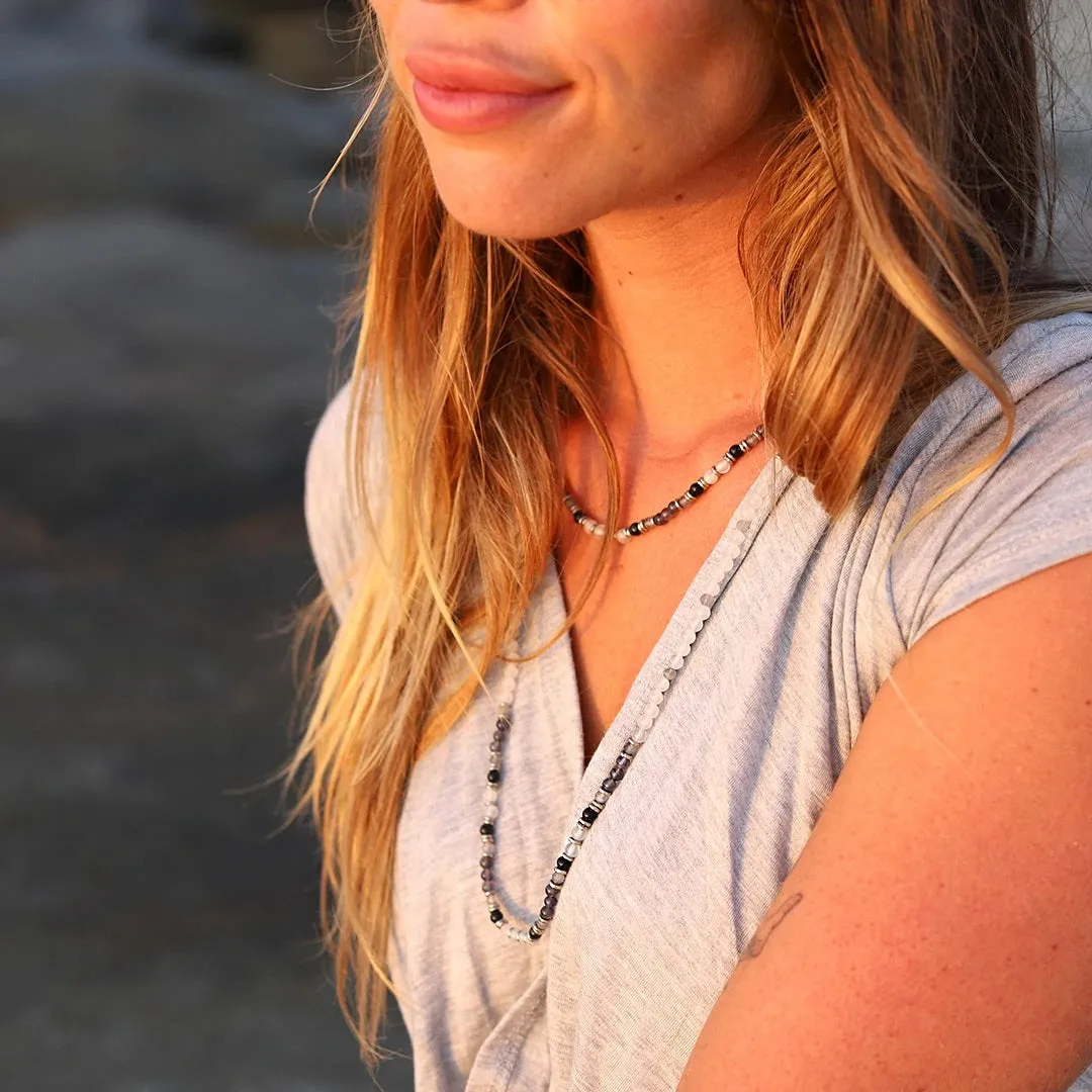 Selenite, Iolite, Black Onyx and Labradorite Necklace