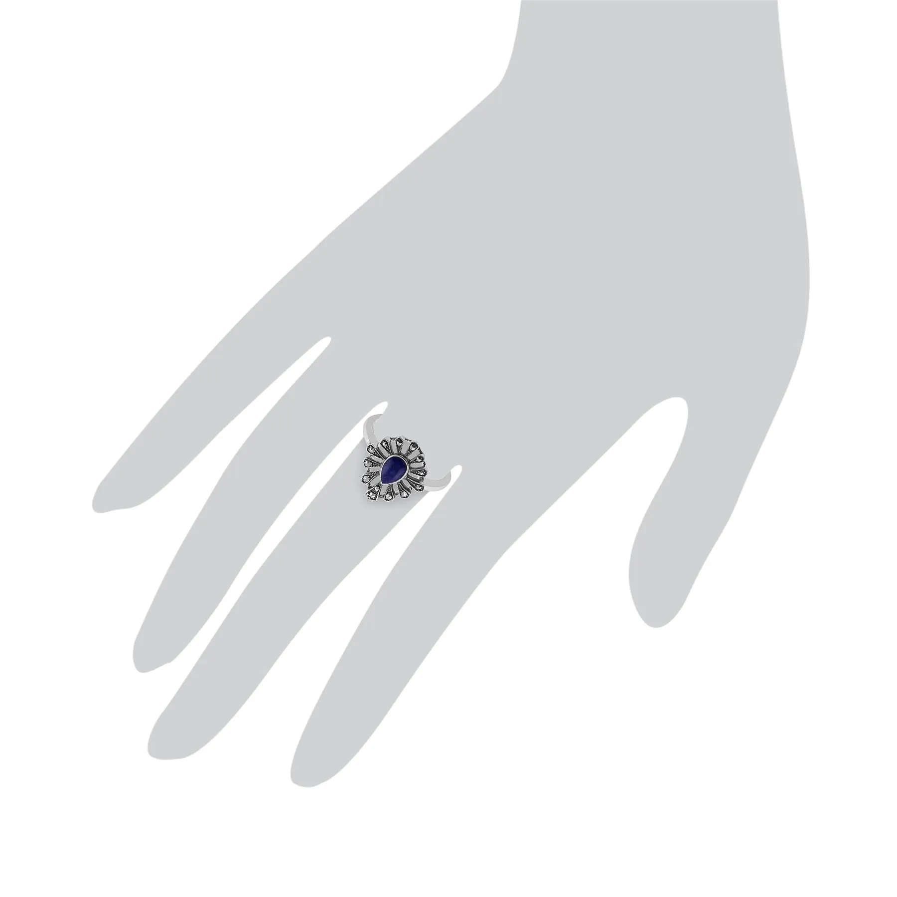 Silber 0.30ct Lapislazuli & Markasit Kunst Deko Ring