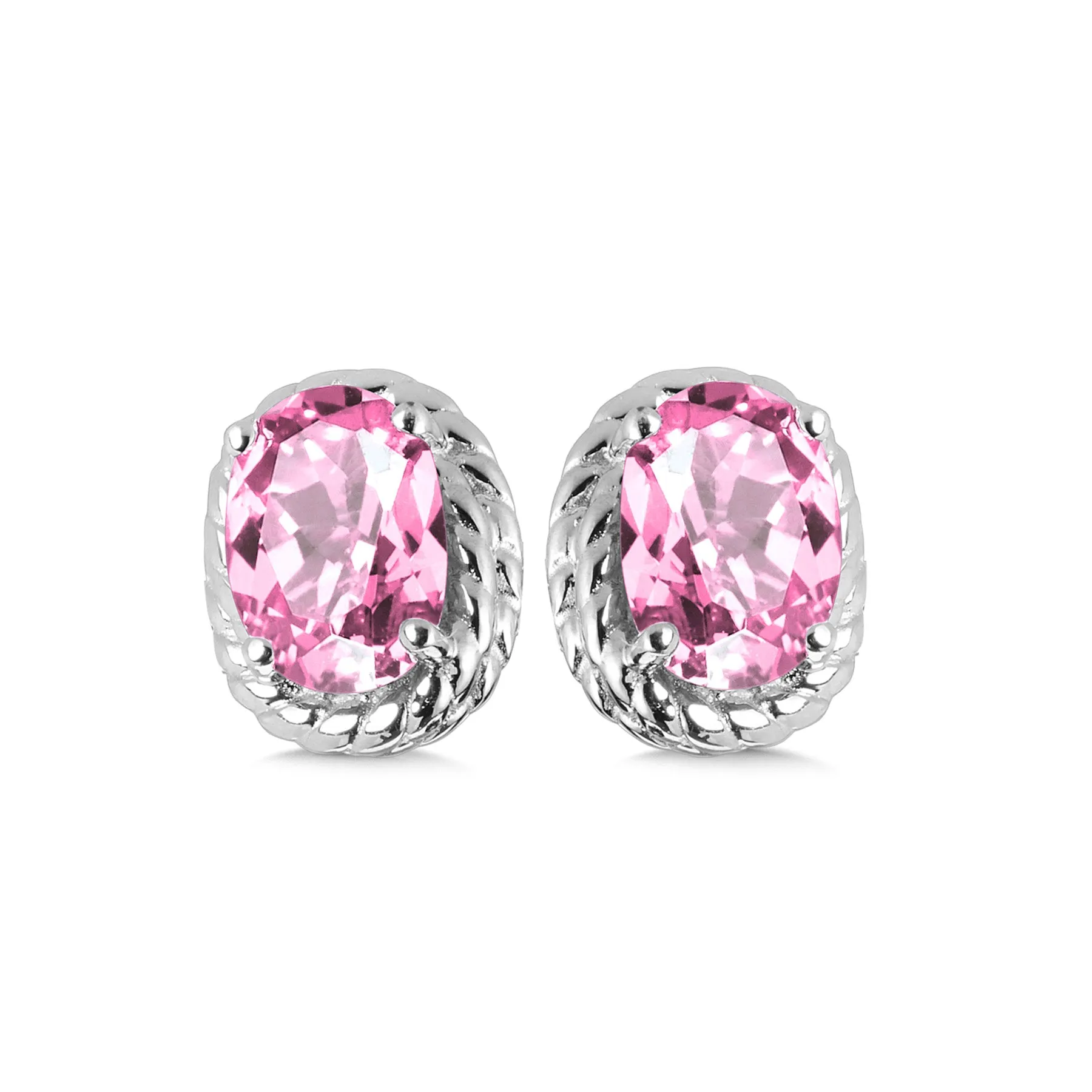 Silver Created Pink Sapphire Stud Earrings LVE708-PS