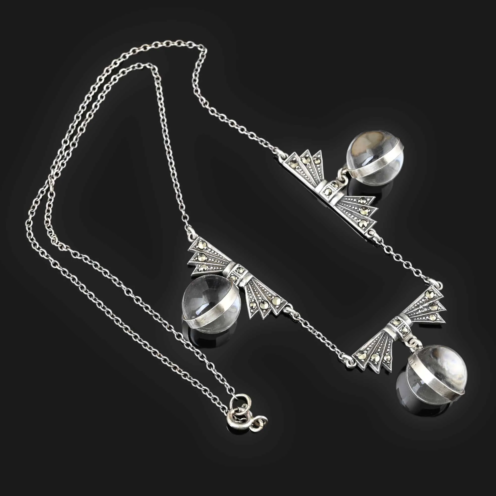 Silver Marcasite Pools of Light Rock Crystal Necklace