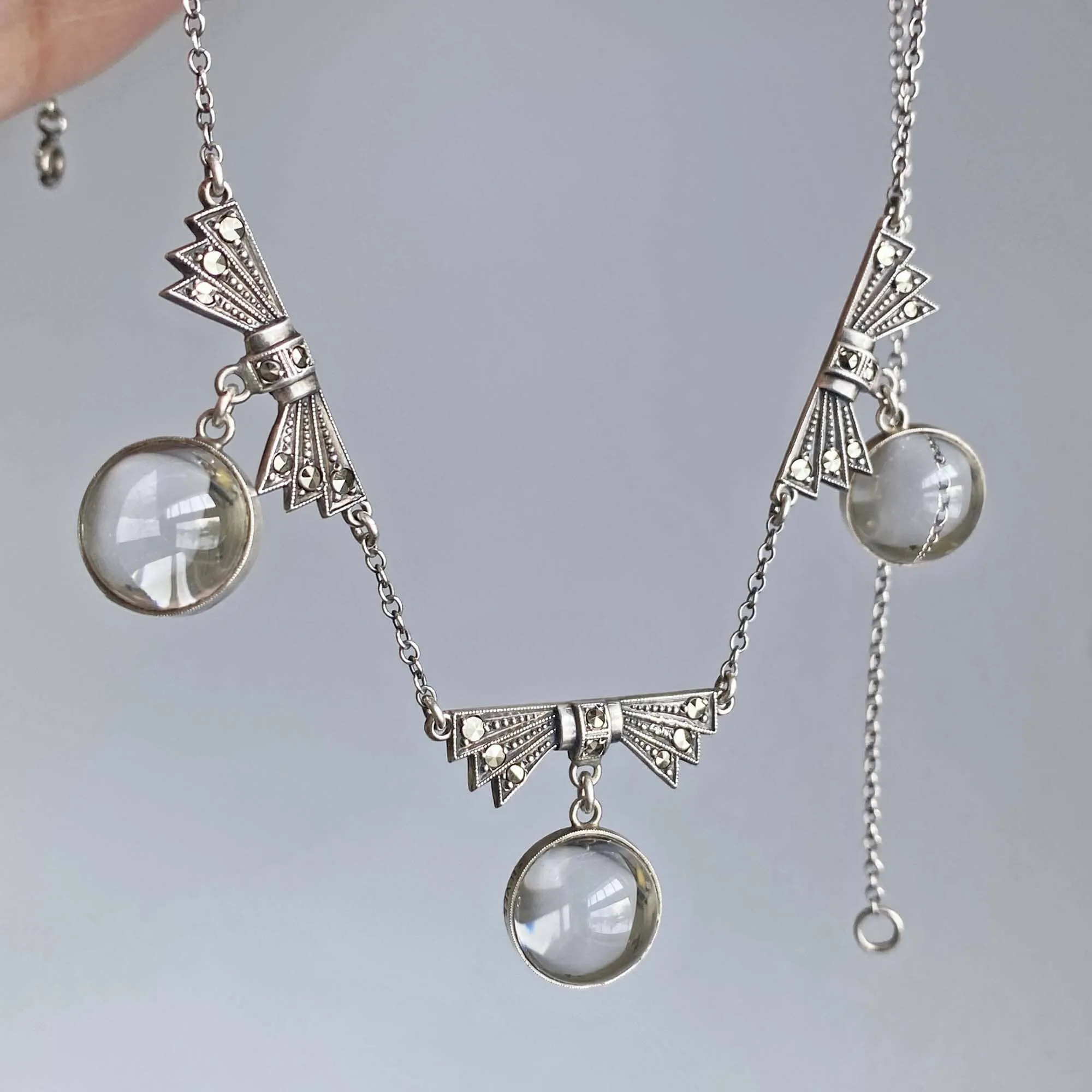 Silver Marcasite Pools of Light Rock Crystal Necklace