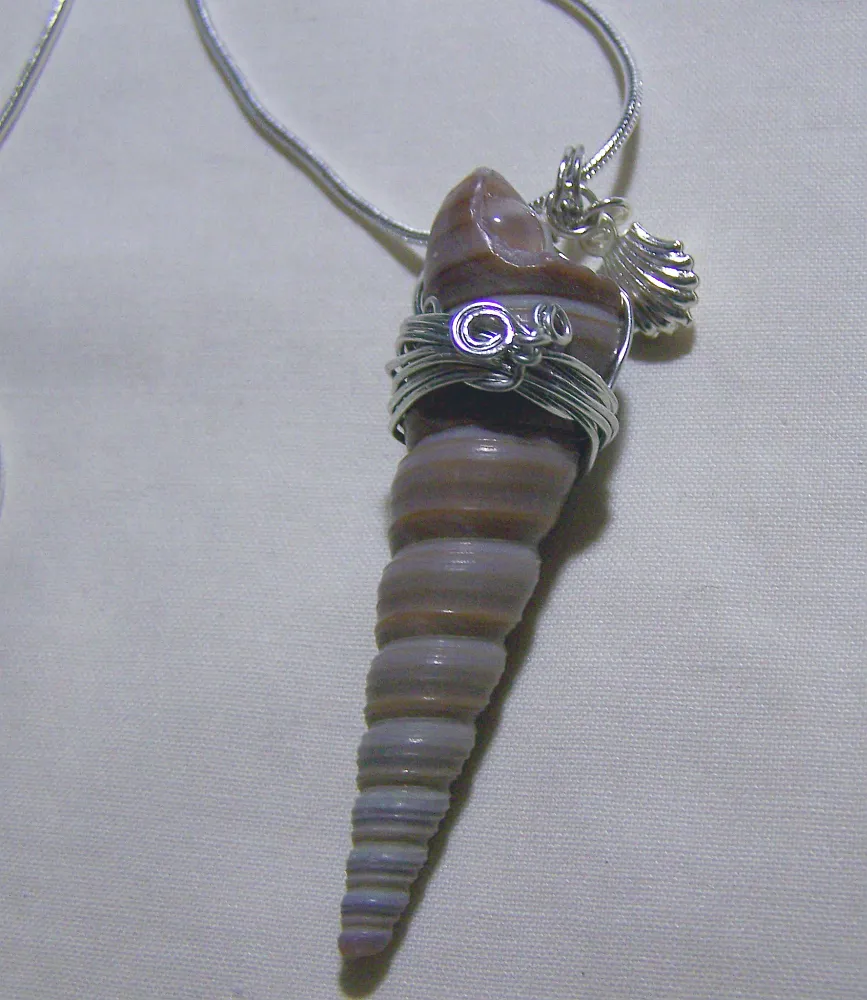 Silver Wire Wrapped Natural Seashell and Moonstone Pendant