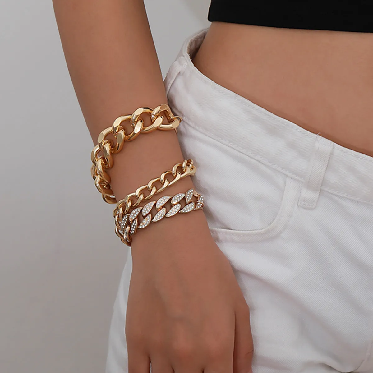 Simple And Versatile Chain Three-piece Diamond Bracelet