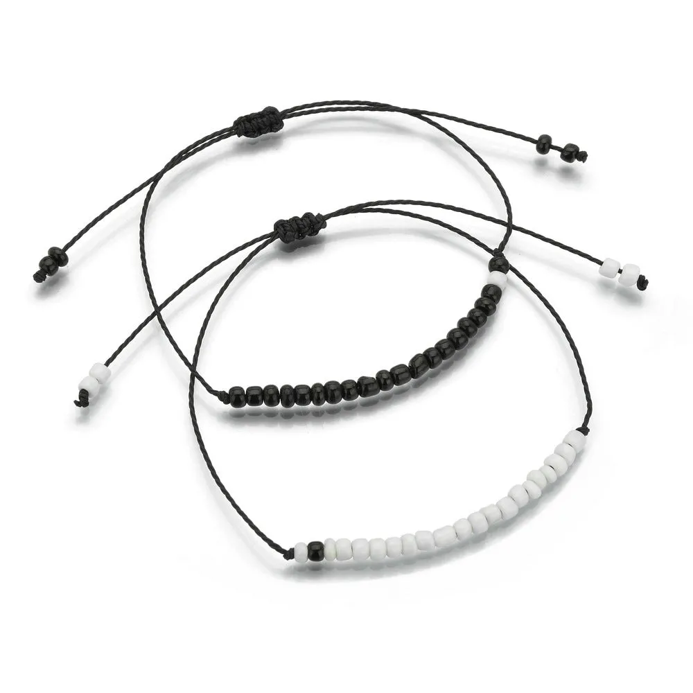 Simple Black And White Rice Bead Double-layer Bracelet Hand-woven Blessing Lovers Friendship