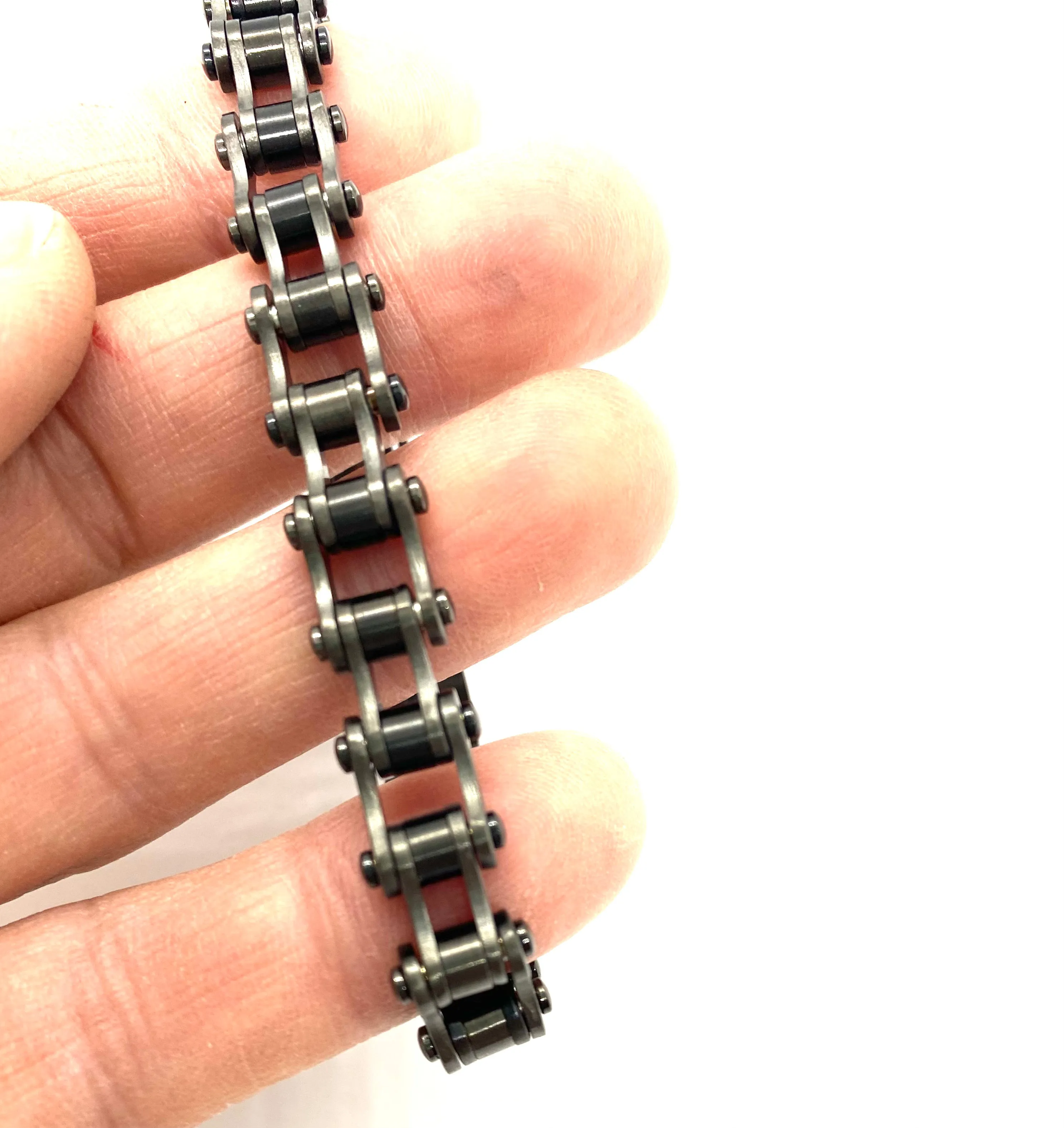 SK2286 3/8" Wide MINI MINI SIZE All Stainless Steel Gunmetal Motorcycle Bike Chain Bracelet