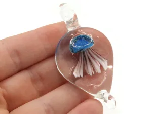 Sky Blue Luminescent Jellyfish Glass Teardrop Pendant