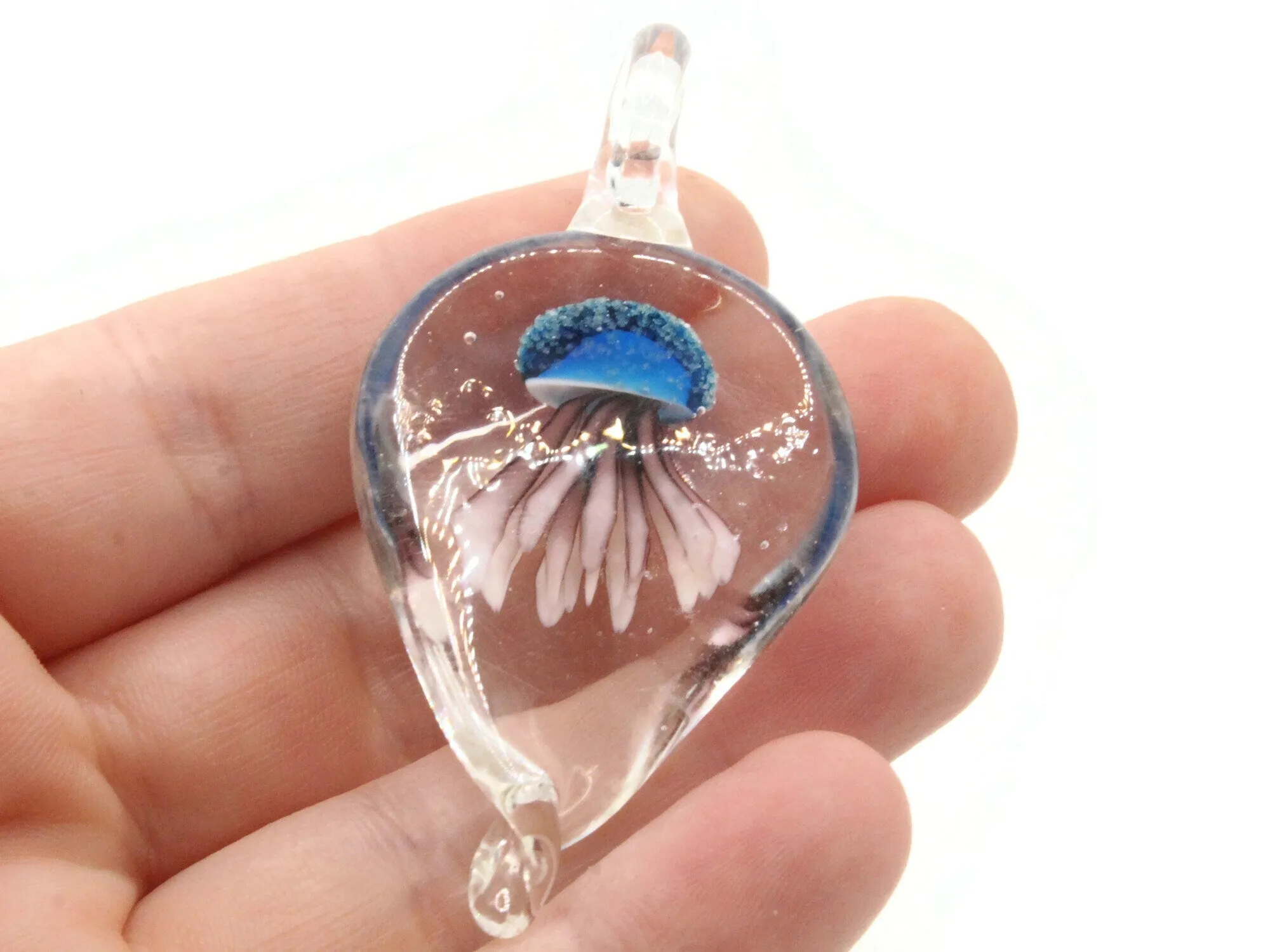 Sky Blue Luminescent Jellyfish Glass Teardrop Pendant