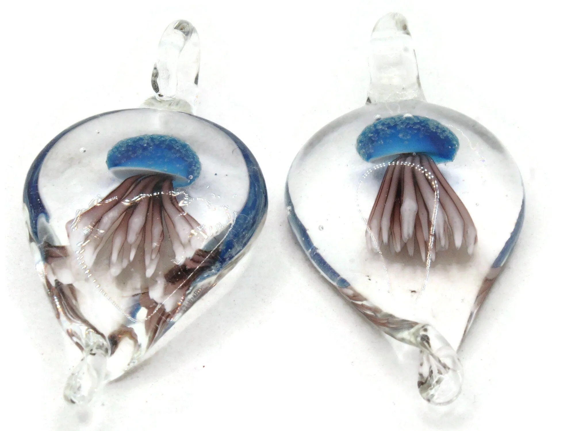 Sky Blue Luminescent Jellyfish Glass Teardrop Pendant