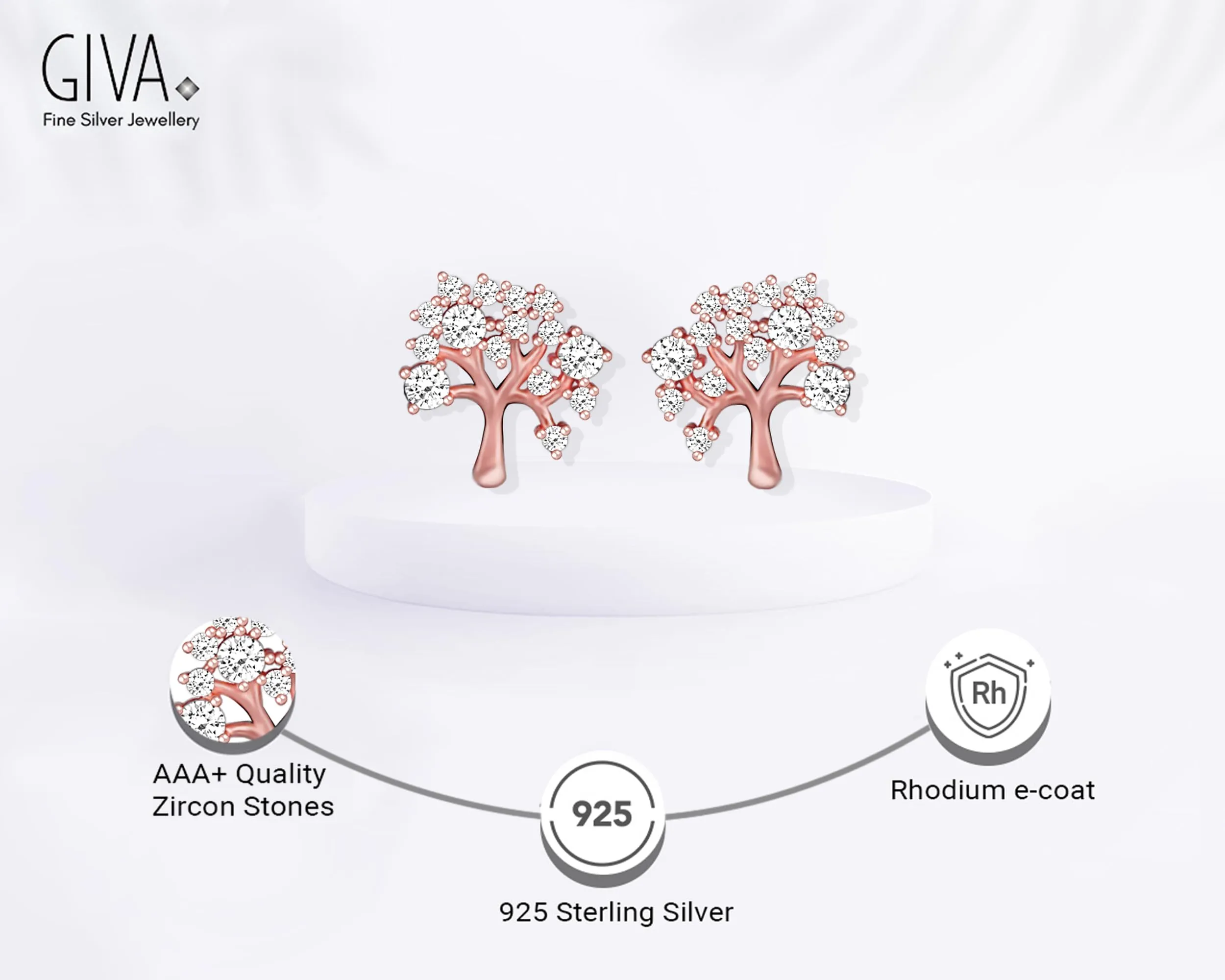 Sterling Silver Hypoallergenic Rose Gold Tree of Life Earrings