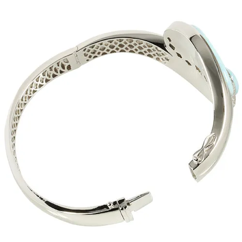 Sterling Silver Larimar Wave with CZ Bangle Bracelet