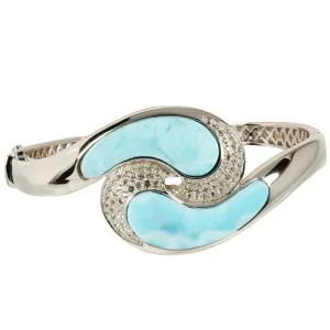 Sterling Silver Larimar Wave with CZ Bangle Bracelet