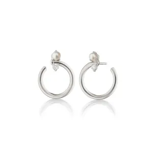 STERLING SILVER MIDI GALAXY WRAP HOOP™ EARRING WITH PEARL & WHITE SAPPHIRE