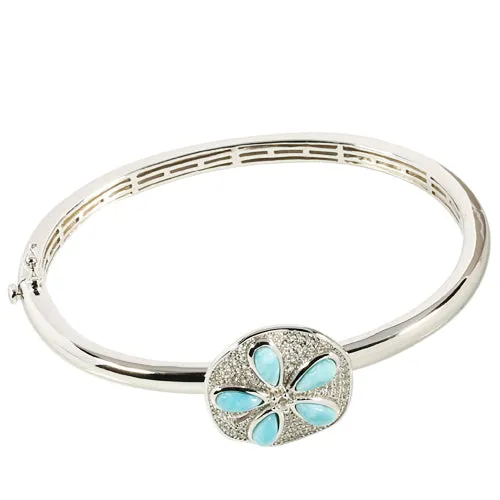 Sterling Silver Sand Dollar Larimar & CZ Inlaid Bangle