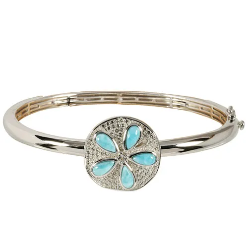 Sterling Silver Sand Dollar Larimar & CZ Inlaid Bangle