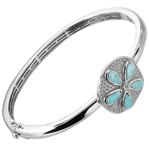 Sterling Silver Sand Dollar Larimar & CZ Inlaid Bangle