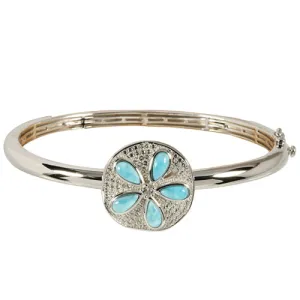 Sterling Silver Sand Dollar Larimar & CZ Inlaid Bangle