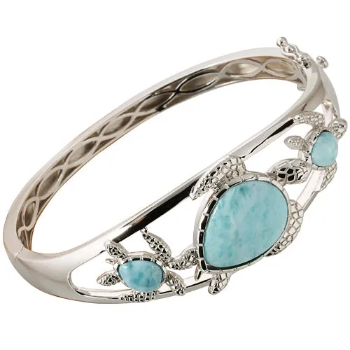 Sterling Silver Three Larimar Turtle Bangle Bracelet