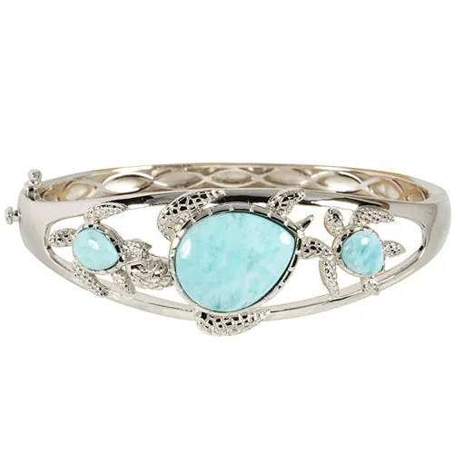 Sterling Silver Three Larimar Turtle Bangle Bracelet