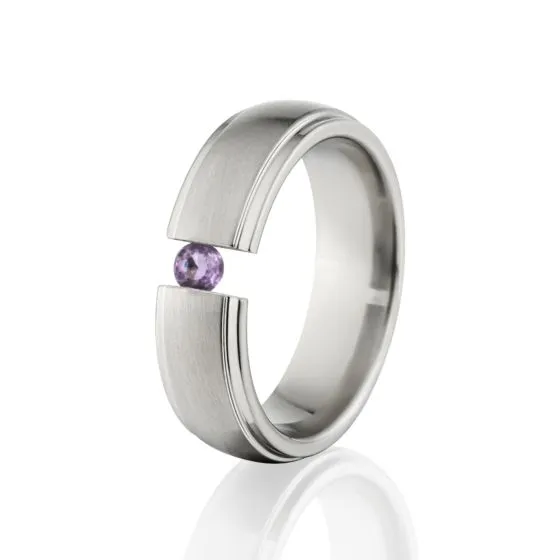 Tension Set , GemstoneRing, 7mm Titanium Ring