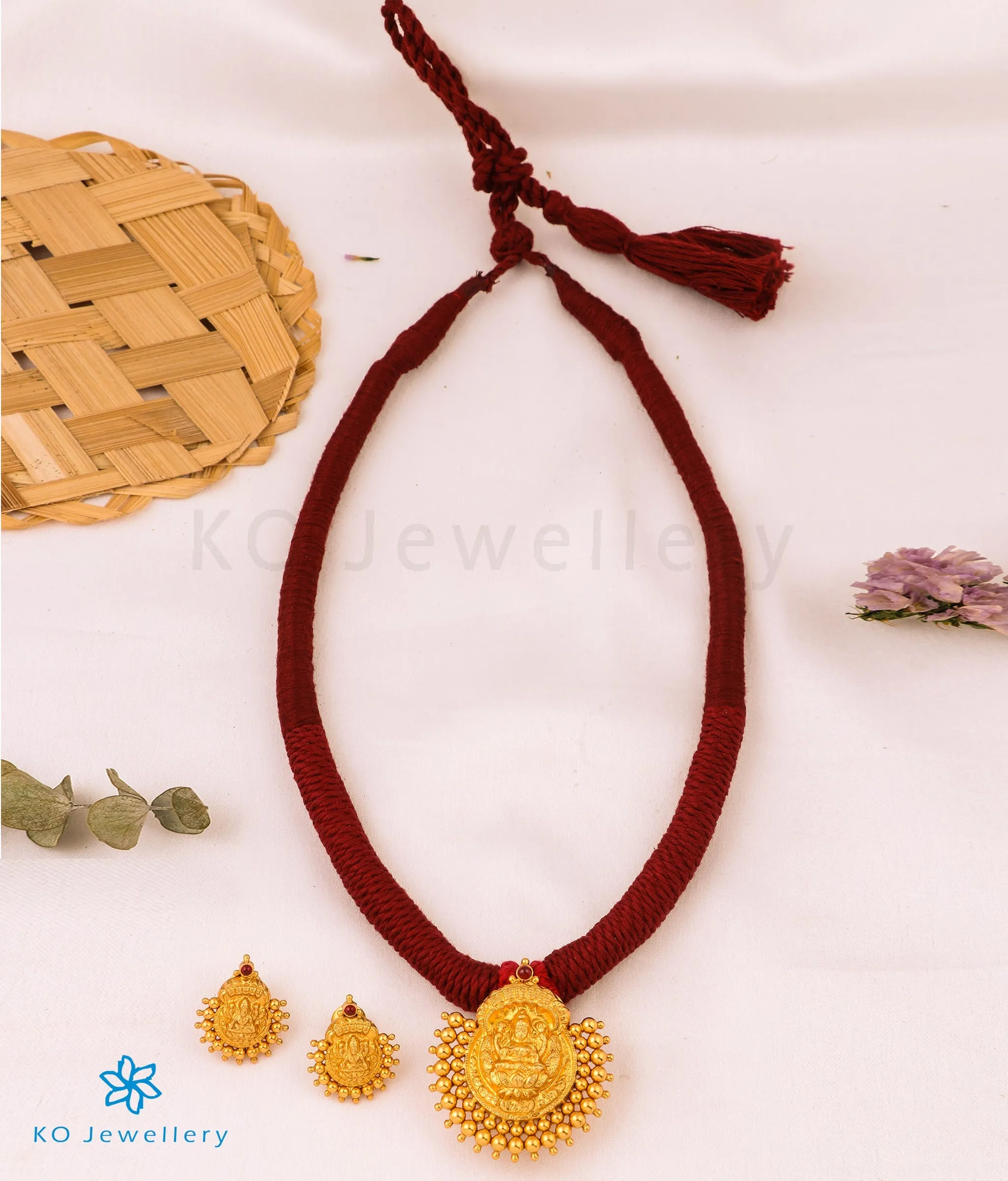 The Avahati Silver Lakshmi Thread Necklace (Maroon)