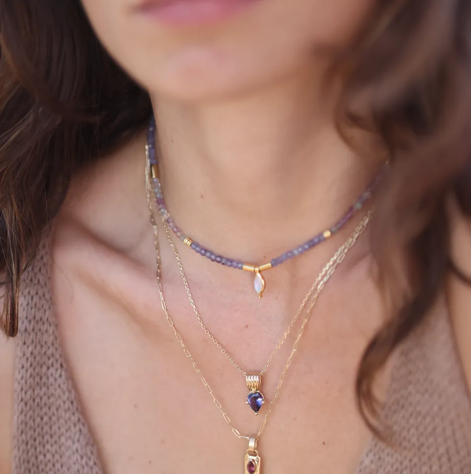 Theia Tanzanite & Fluorite Gold Beaded Necklace