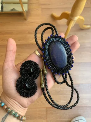 Tiana Beads Beaded Lapis Lazuli Bolo Tie