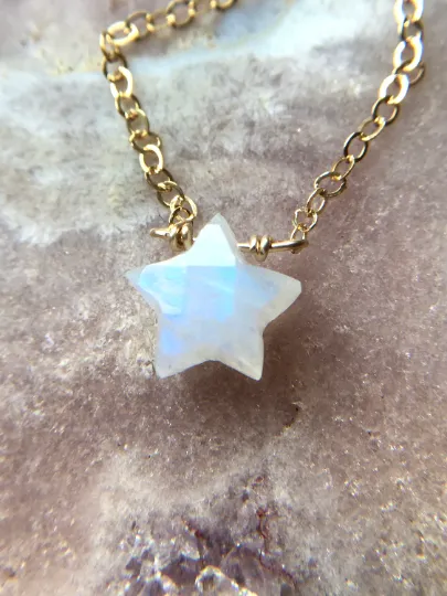 Tiny Rainbow Moonstone Star Mini Layering Crystal Necklace