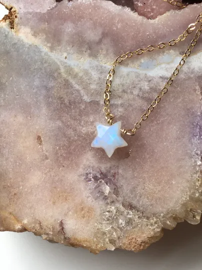 Tiny Rainbow Moonstone Star Mini Layering Crystal Necklace