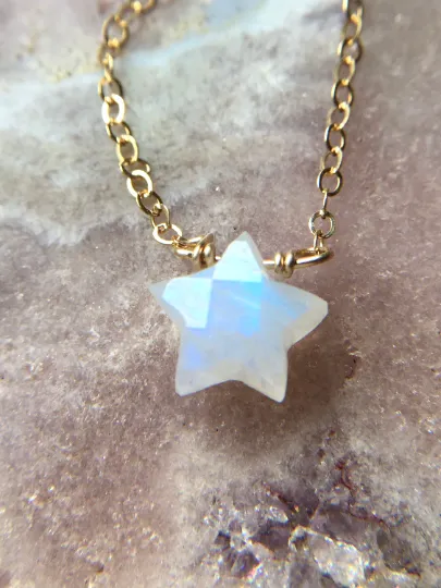 Tiny Rainbow Moonstone Star Mini Layering Crystal Necklace