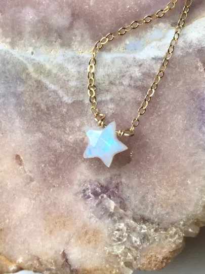 Tiny Rainbow Moonstone Star Mini Layering Crystal Necklace