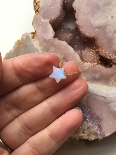 Tiny Rainbow Moonstone Star Mini Layering Crystal Necklace