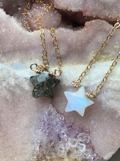 Tiny Rainbow Moonstone Star Mini Layering Crystal Necklace