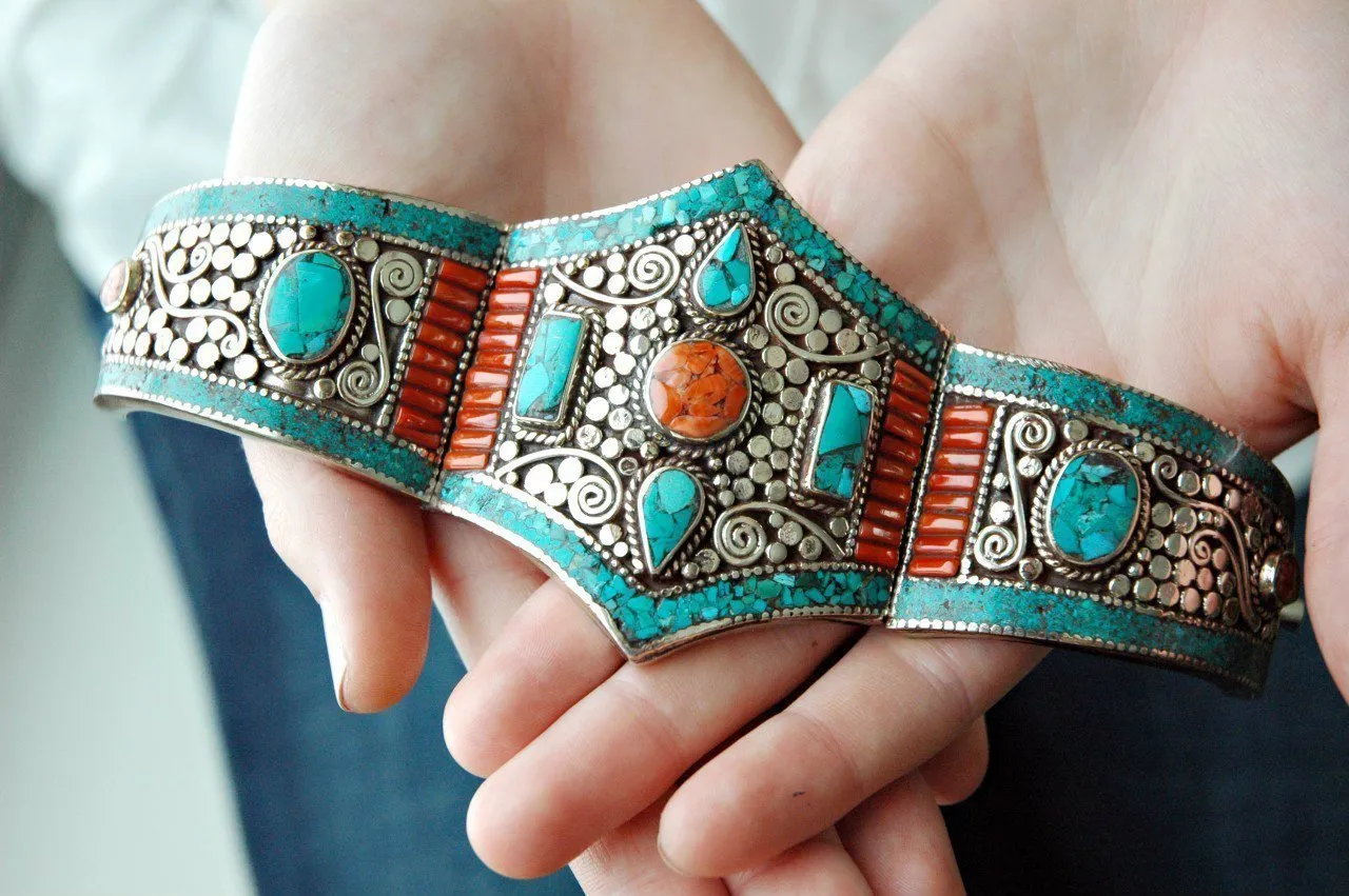 Traditional Sherpa Coral and Turquoise Bracelet