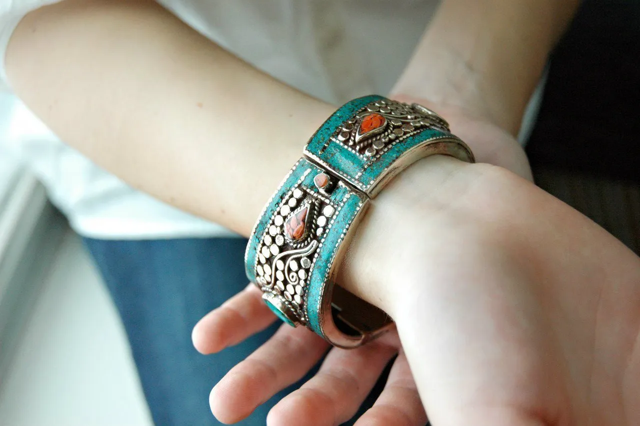 Traditional Sherpa Coral and Turquoise Bracelet