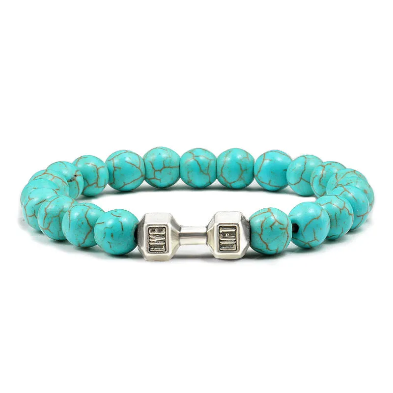 Turquoise Energy Gun Black Electroplated Alloy Barbell Bracelet