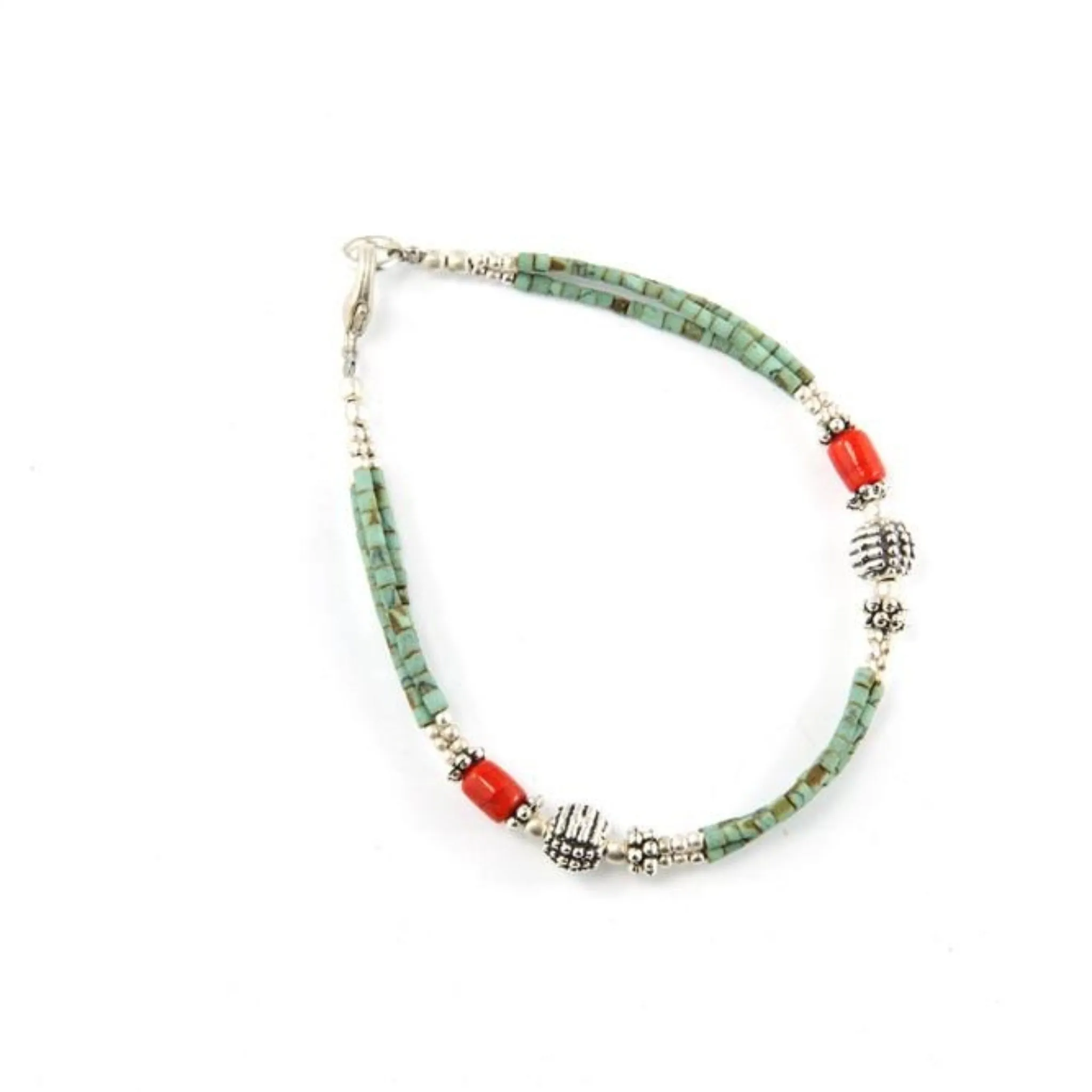 Turquoise with Coral Bead Tibetan Bracelet