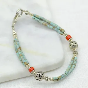 Turquoise with Coral Bead Tibetan Bracelet