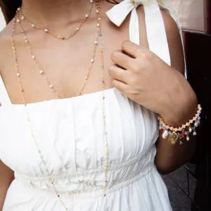 Velatti Long Links Necklace with Baby Pearls or Gems