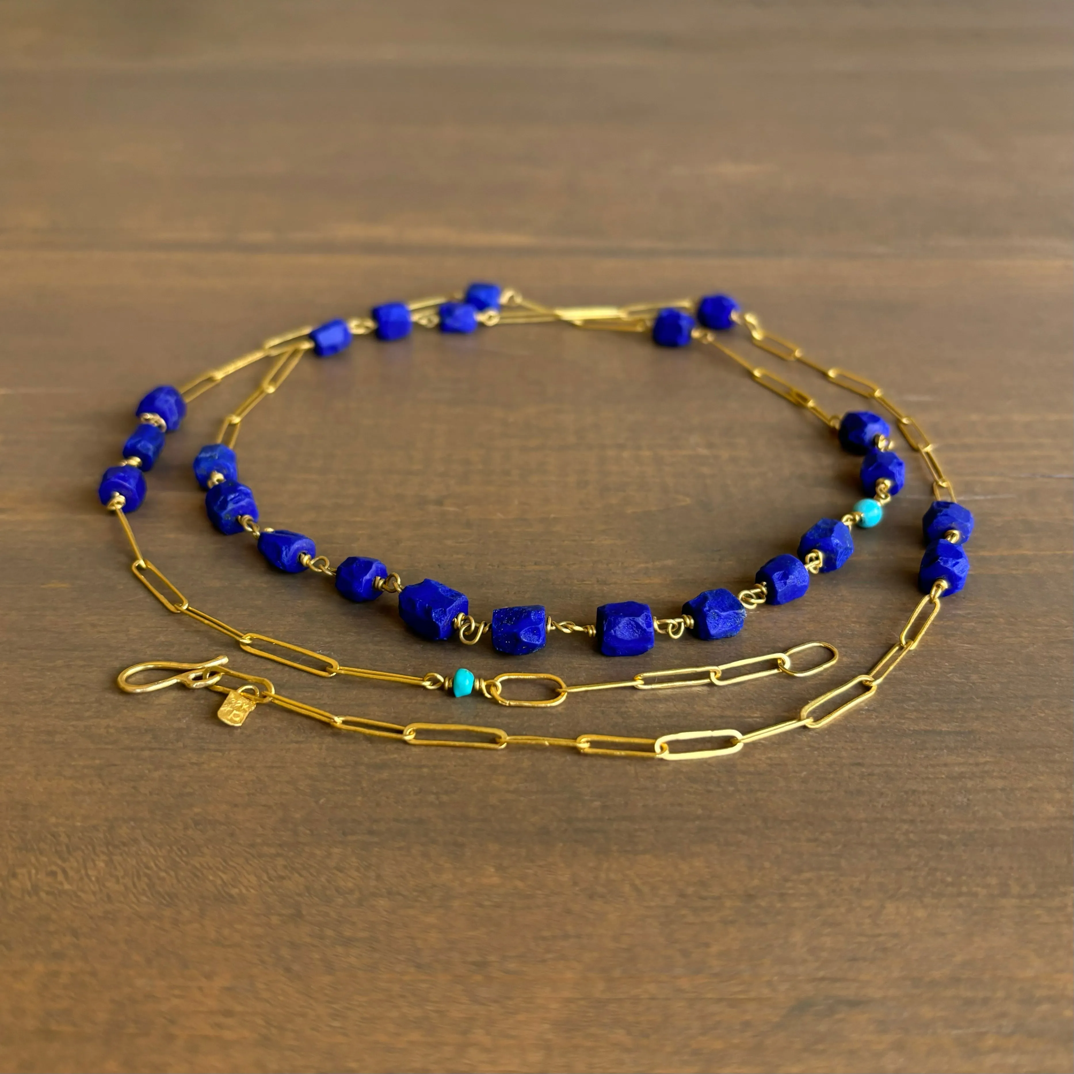 Velvet Blue Lapis & Turquoise Handmade Link Chain Necklace