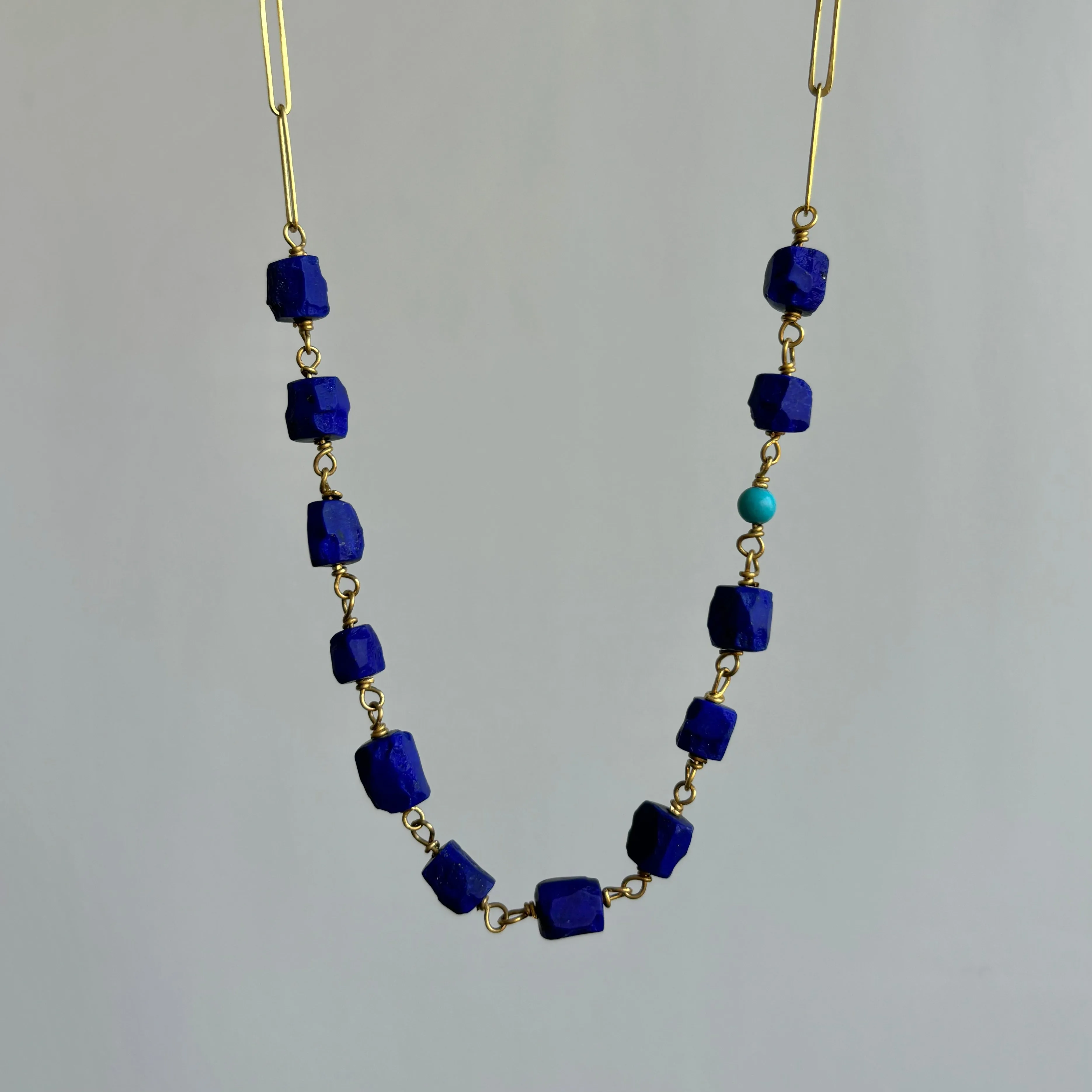 Velvet Blue Lapis & Turquoise Handmade Link Chain Necklace