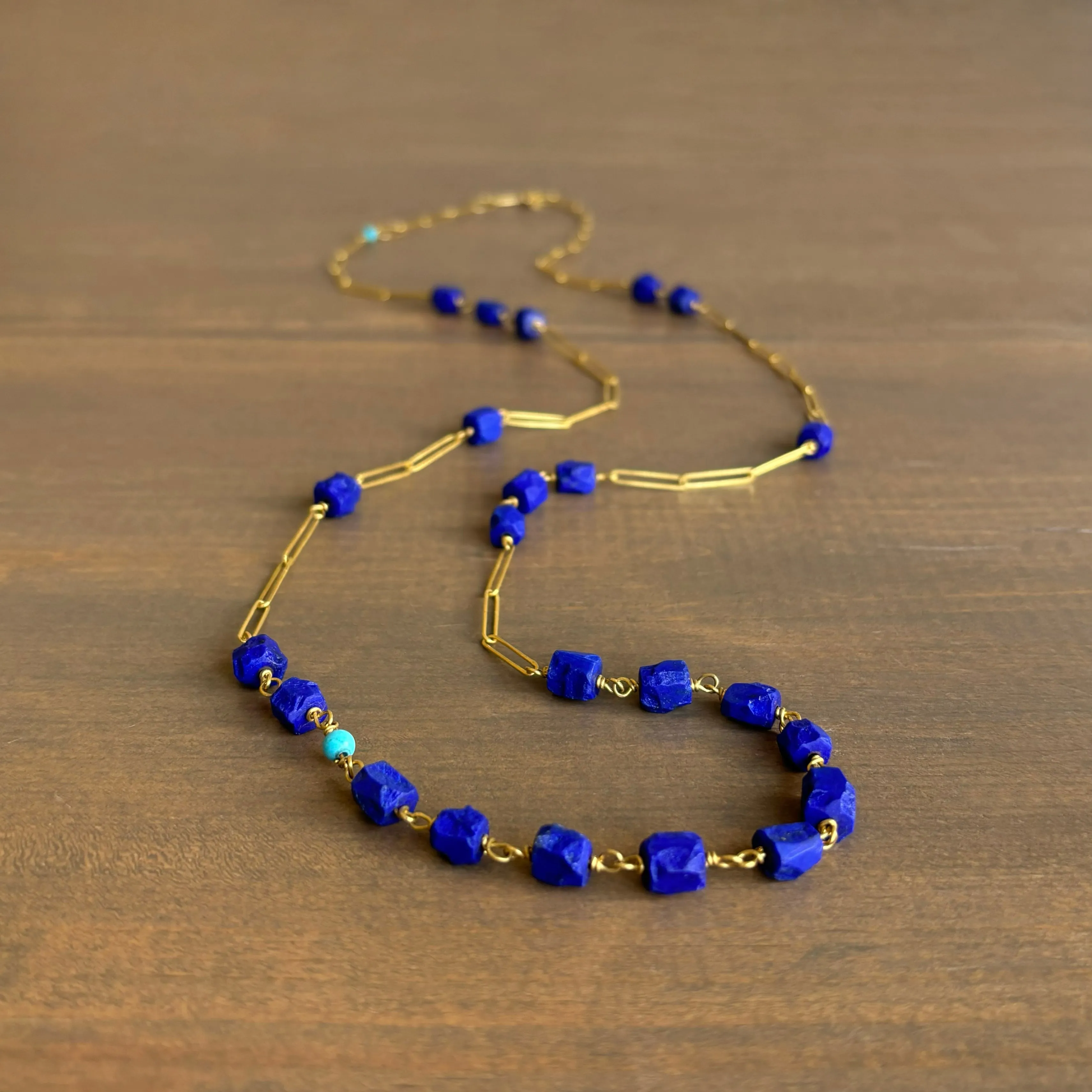 Velvet Blue Lapis & Turquoise Handmade Link Chain Necklace