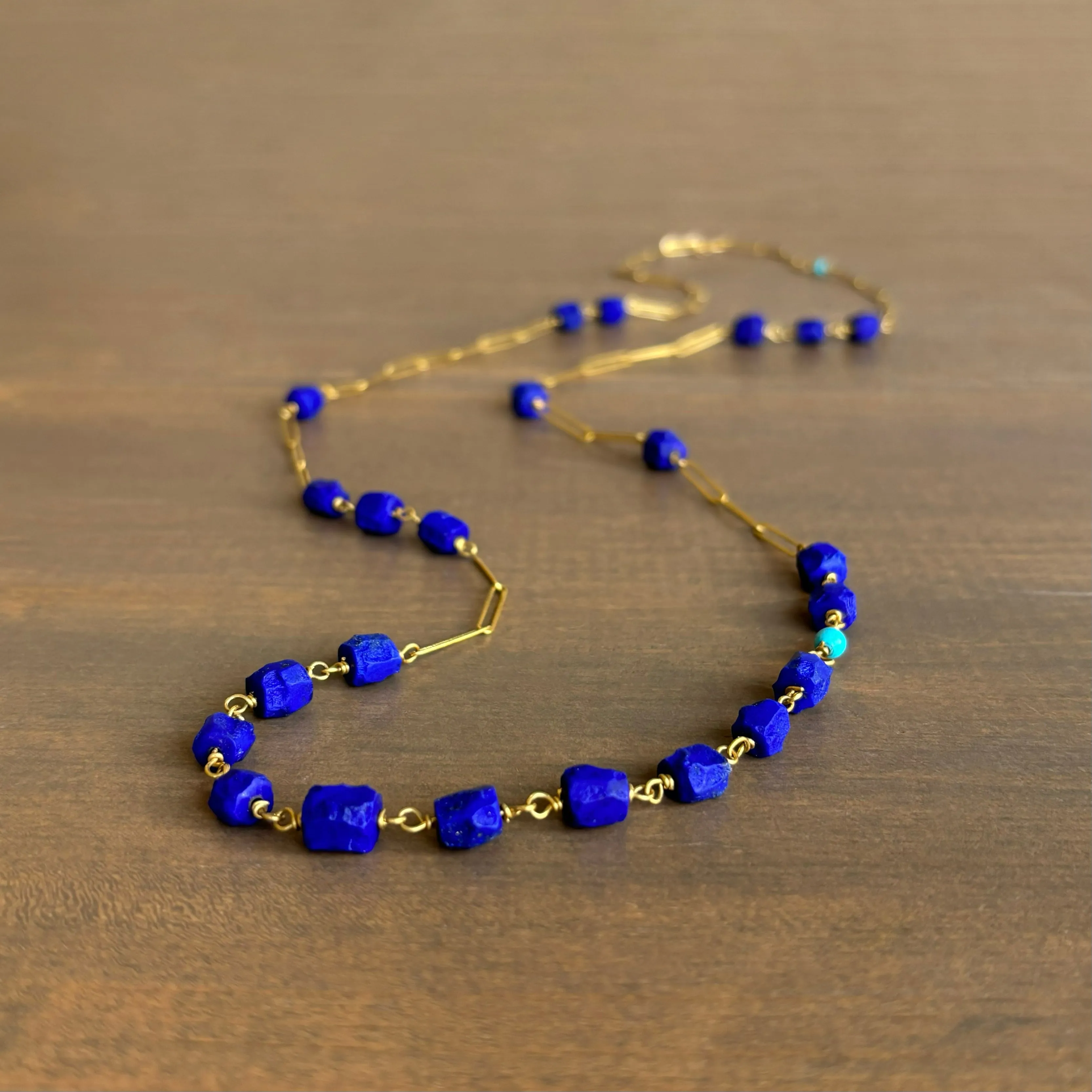 Velvet Blue Lapis & Turquoise Handmade Link Chain Necklace