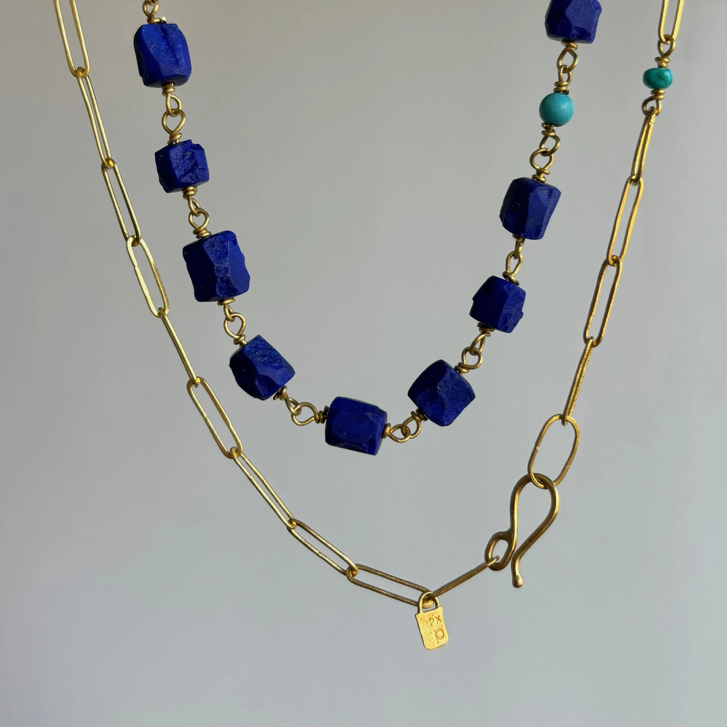 Velvet Blue Lapis & Turquoise Handmade Link Chain Necklace