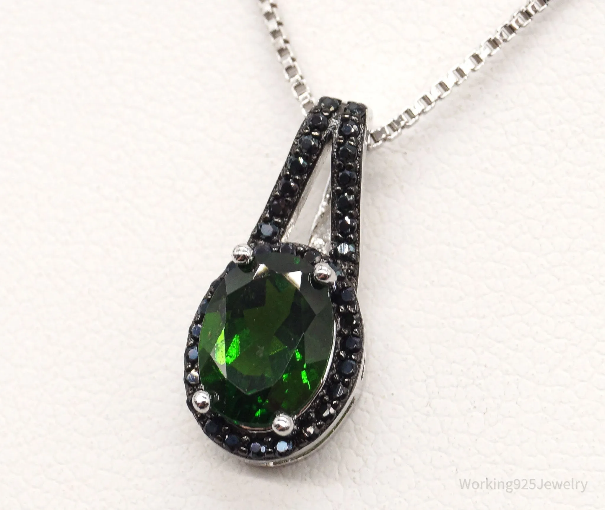 Vintage Designer JZ Emerald Black Spinel Sterling Silver Necklace